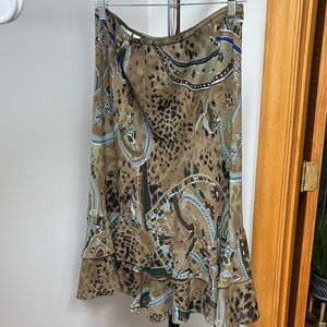 Vintage Cato Brown and Blue Patterned Midi Skirt